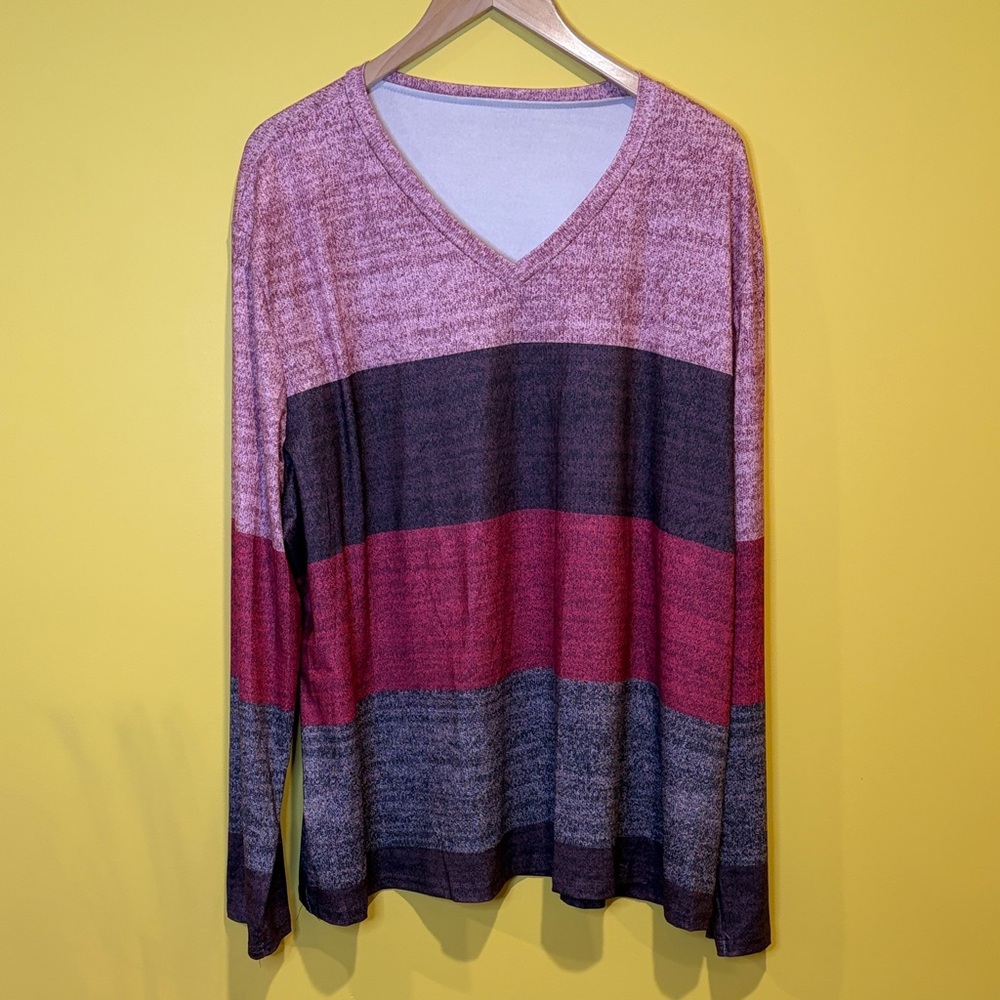 Color Block‎ V-neck Long Sleeve Top Size 5X NWOT